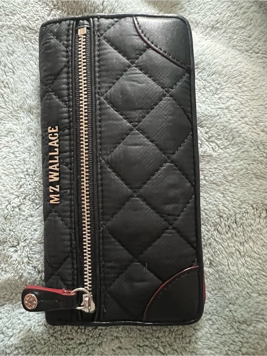 MZ Wallace Handbags - MZ Wallace Black Quilted Zip Around Wallet with Gold Logo